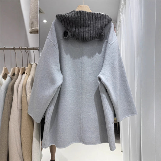 Women's Korean Simple Temperament Wild Two-tone Hooded Bathrobe Coats