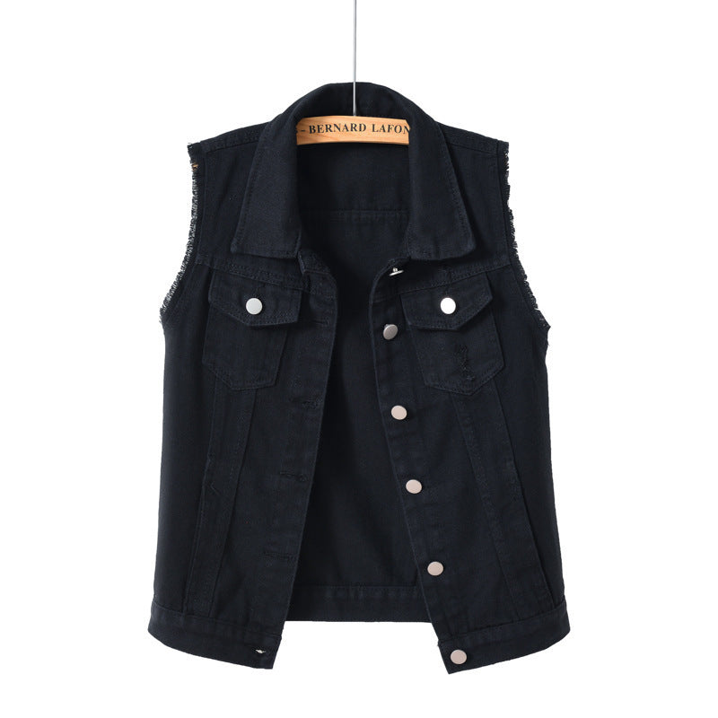 Women's Light-colored Denim Slimming Burr Sleeveless Waistcoat Women's Vest
