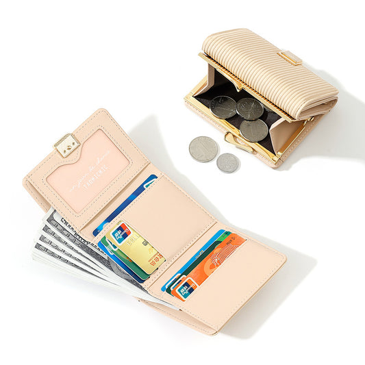 Women's Versatile High-grade Short Leather Clip Ladies Wallets