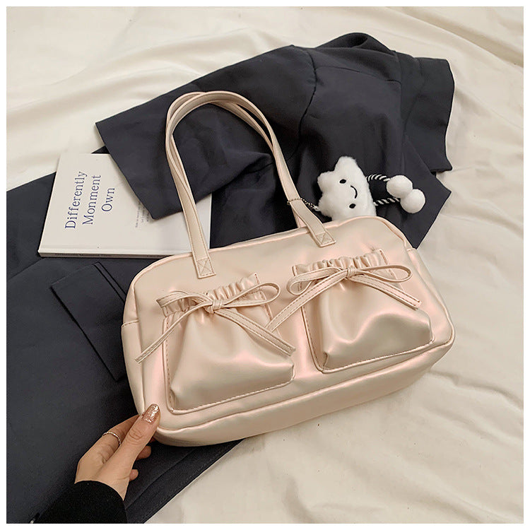 Women's Style Fashion Bow Pleated Glossy Underarm Bags