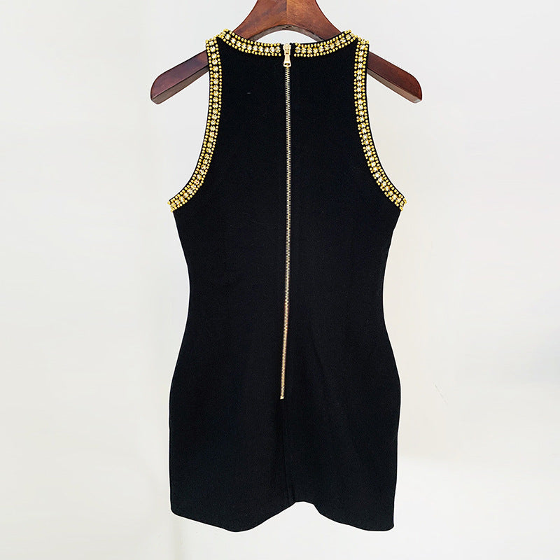 Fashion Metal Sheet Beads Rhinestones Stretch Dress