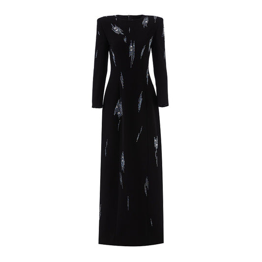 Women's Beaded Sequined Black Dress Elegant Fashion Wear Dresses