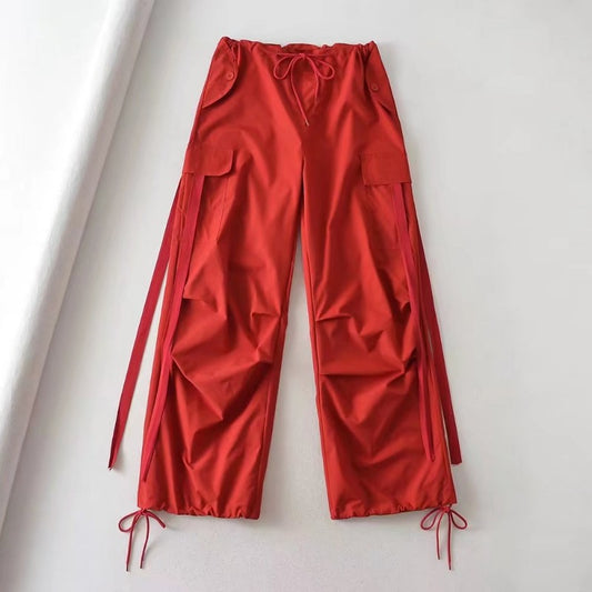 Women's Waist Casual Long Feet Lace Up Pants