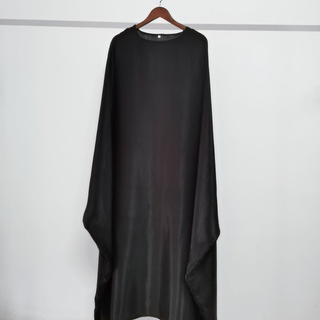 Solid Color Loose Simple Shiny Satin Robe Batwing Dress