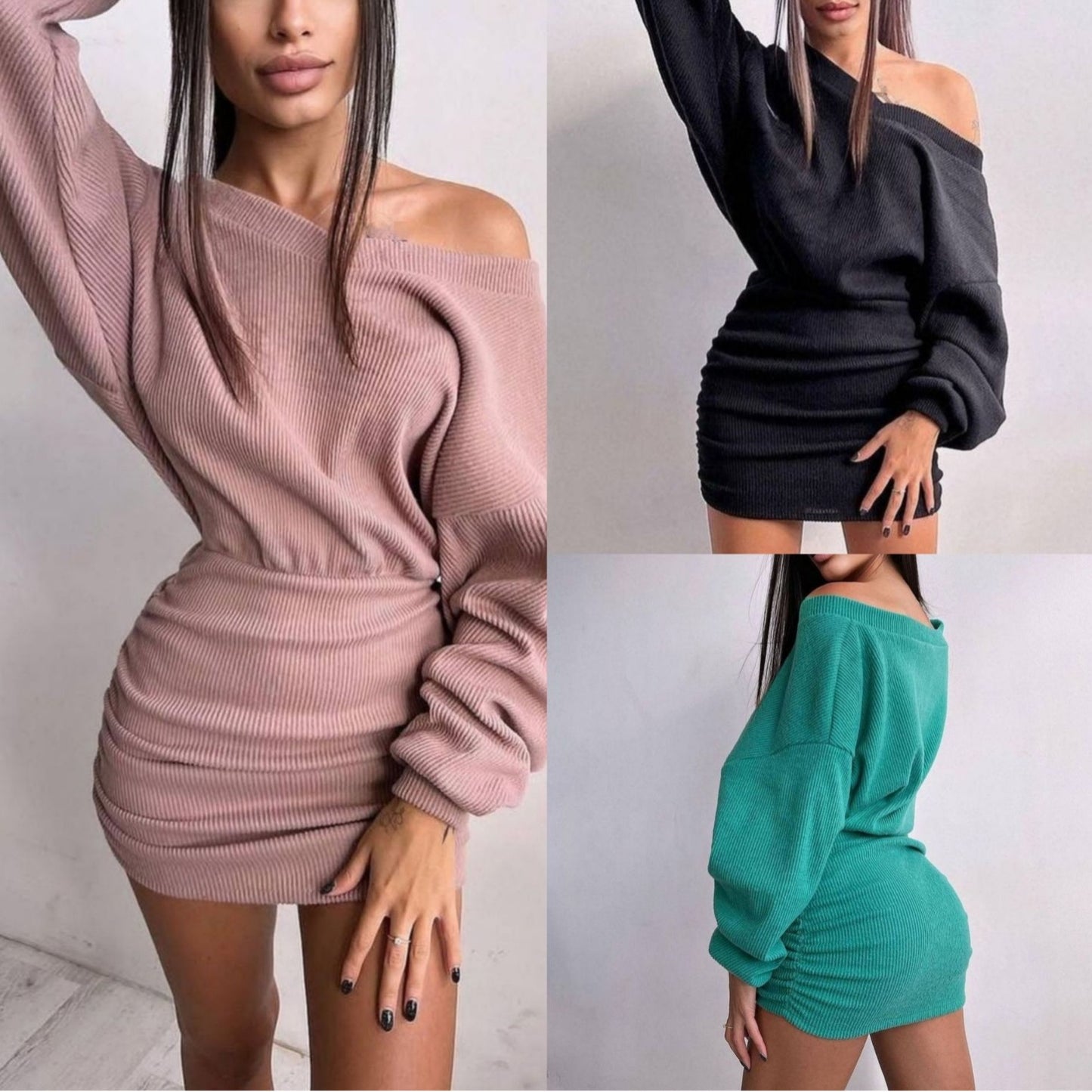 Knitted Commuter Loose Crimp Sunken Stripe Dress