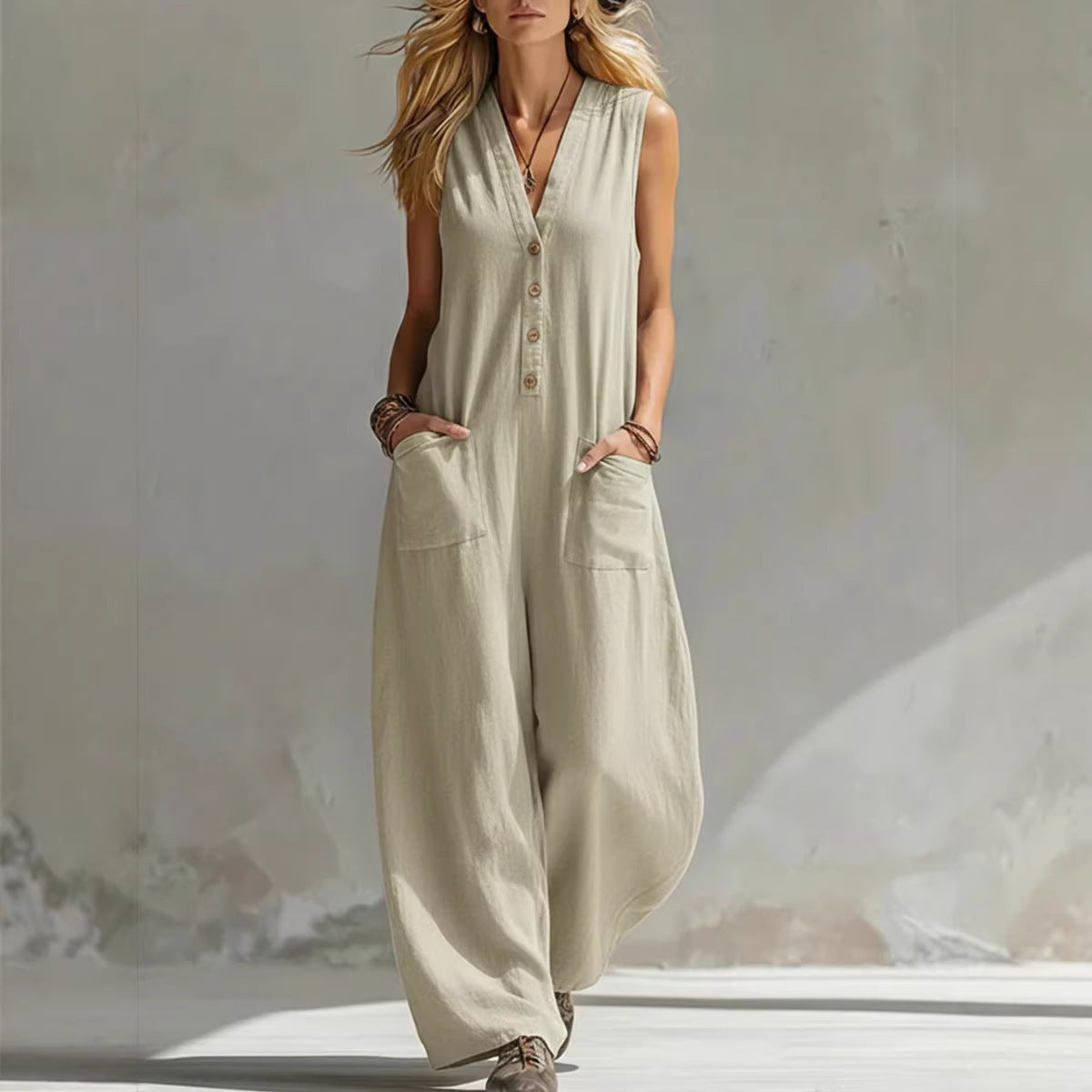 Cool Women's Casual Linen Cotton Sleeveless Women's Jumpsuit/clothing