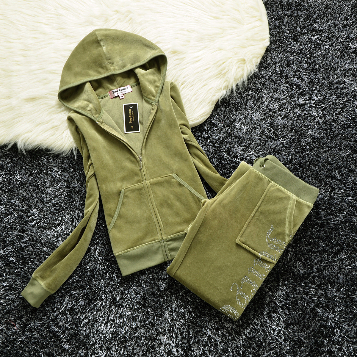 Women's Silk Veet Crown Hot Drilling Lettered Casual Sports Suits