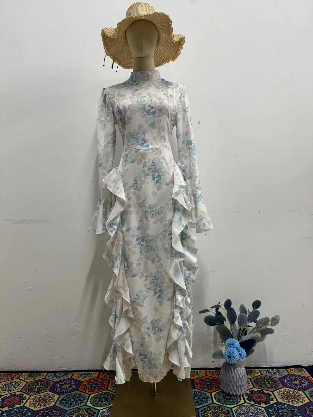 Women's Slim Fit Tied Printed Satin Dress Dresses