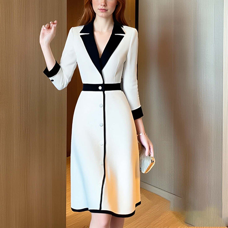 Contrast Colors Elegant Dress Temperament Commute Dresses