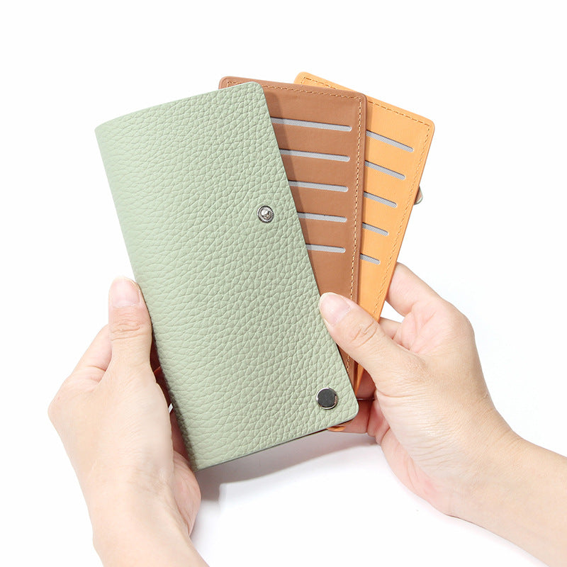 Women's Sliding Genuine Leather Contrast Color Design Card Holder