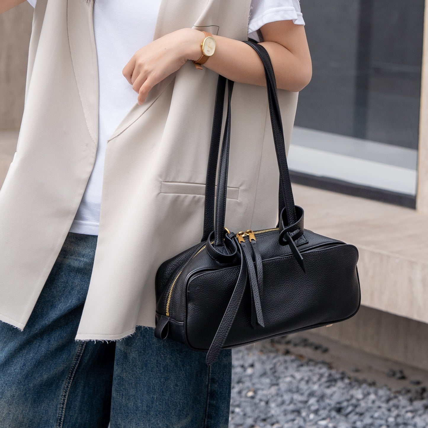 Women's Underarm Genuine Leather Commuter Boston Large Shoulder Bags