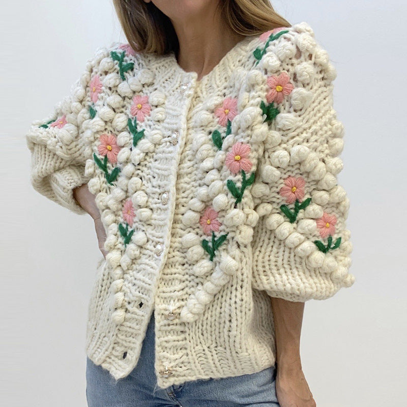 Handmade Crocheted Embroidery Twist Pearl Buckle Cardigans