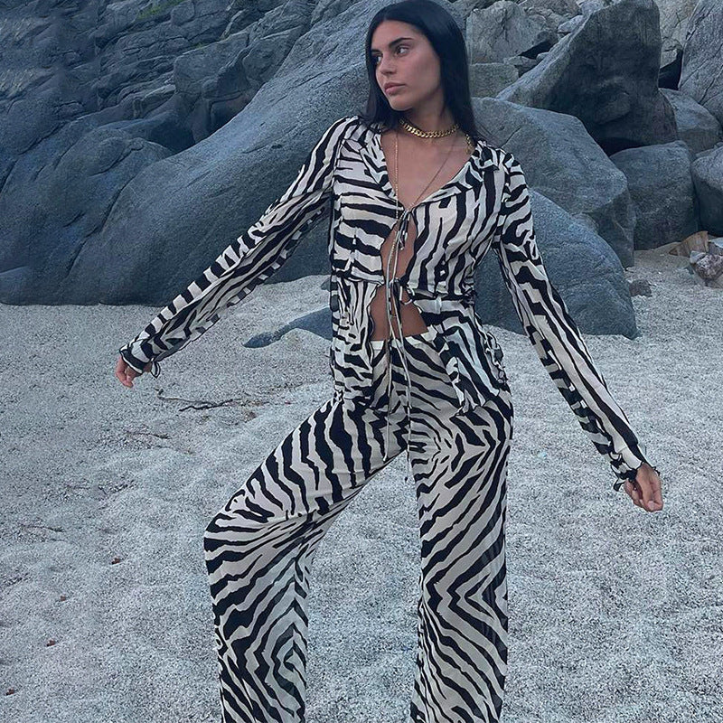 Women's Printed Wear Long Sleeve Shirt Casual Suits