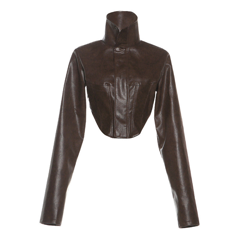 Women's Slim Fit Slimming High Collar Solid Color Jackets