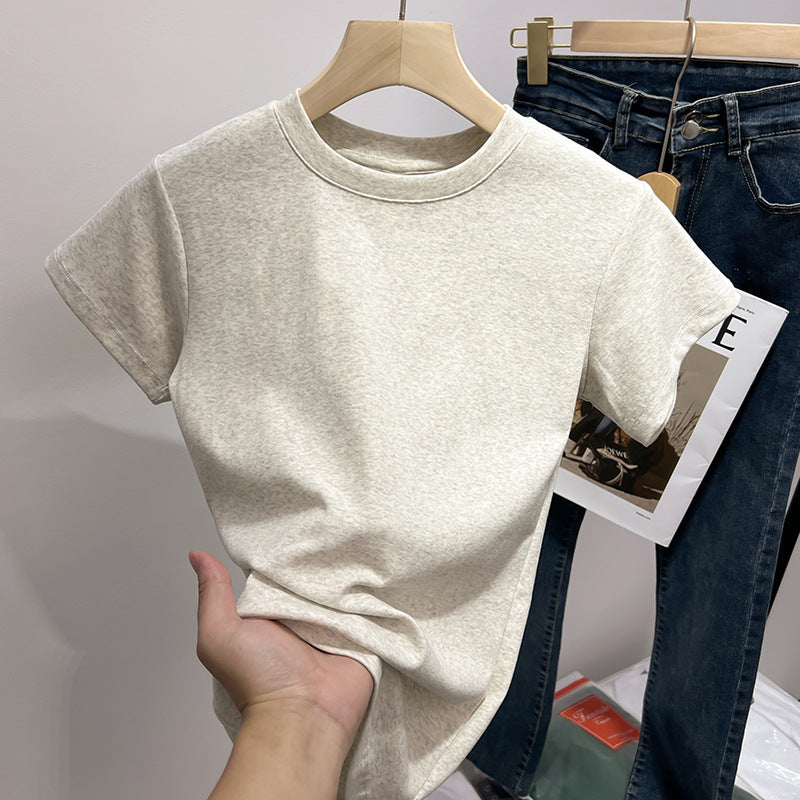 Women's Cotton White Round Neck Shoulder Short-sleeved Tops