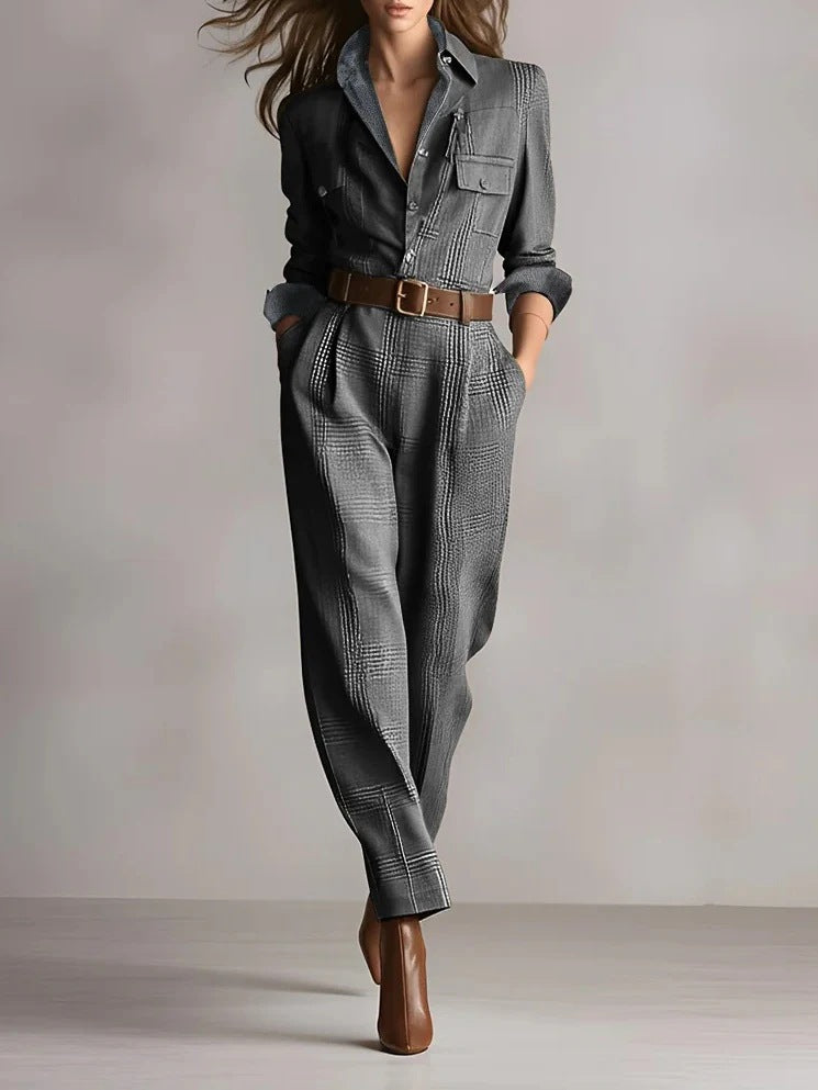 Women's Autumn Ladies Classic Retro Plaid Cargo Jumpsuits
