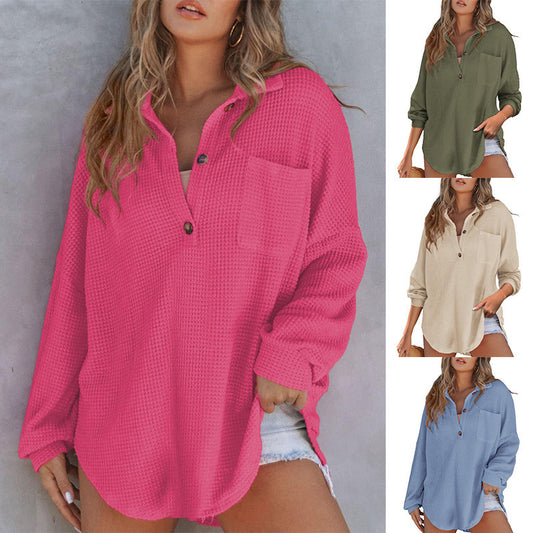Glamorous Casual Women's Waffle Knitted Loose Women's Sweater, Sweater