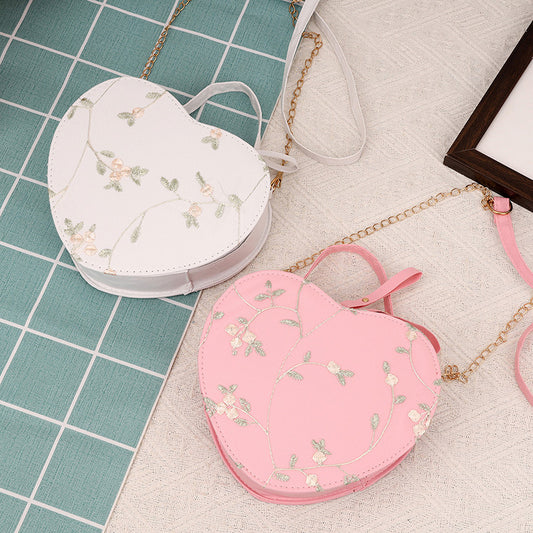 Peach Heart Female Fashion Lady Embroidery Crossbody Bags