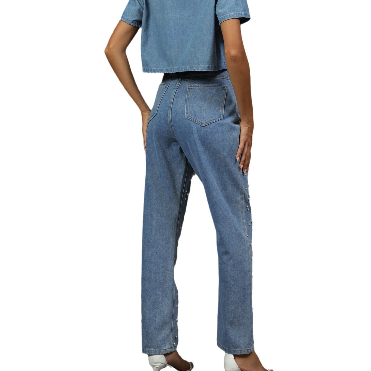 Women's Autumn Washed Pearl Denim Trousers Women's Jeans