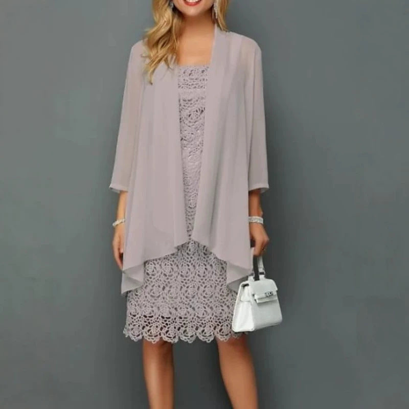 Charming Lace Chiffon Dress Two-piece Set Fashion Casual Suit