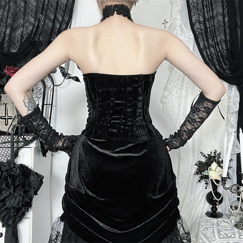 Women's Asian Culture Contrast Color Corset Strap Cross Tops