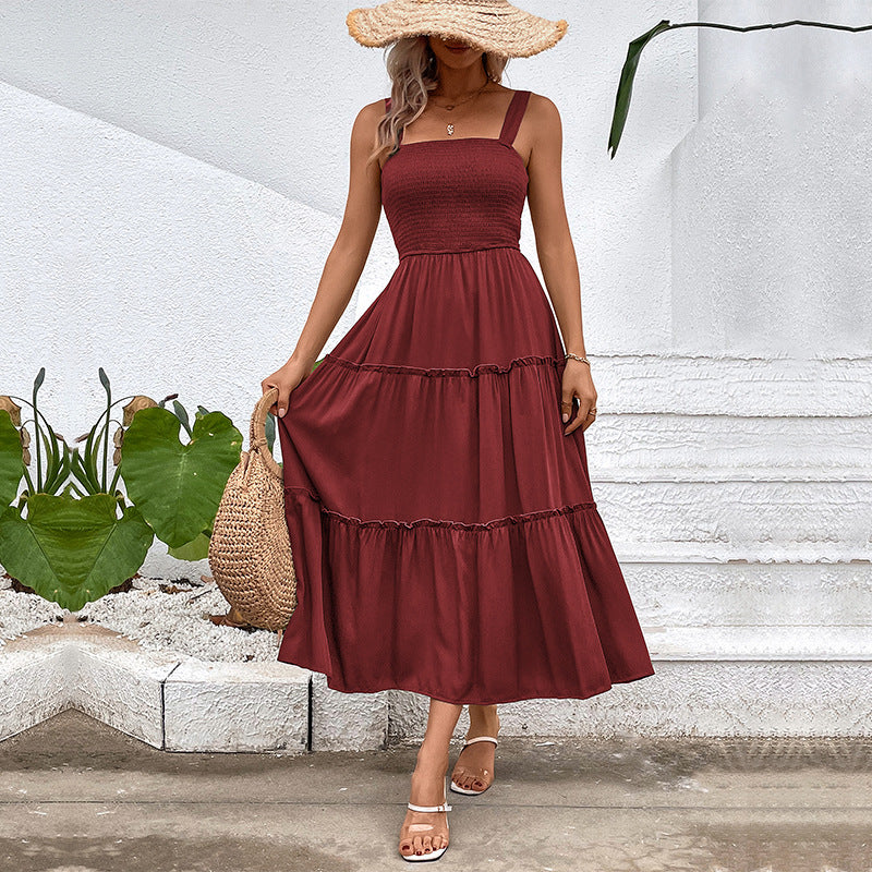 Popular Casual Vacation Versatile Solid Color Dresses