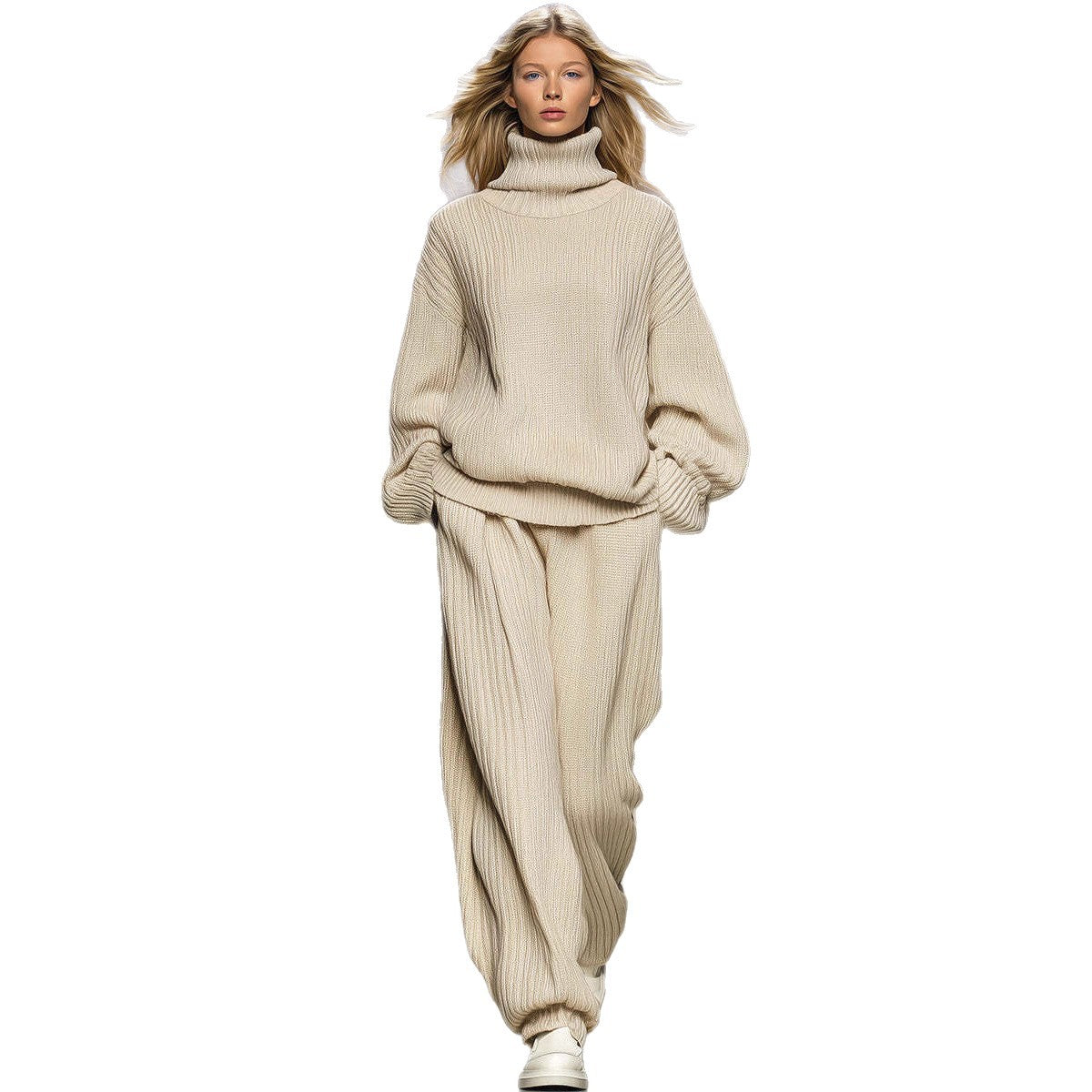 Leisure Knitted Loose Turtleneck Wide Leg Suits