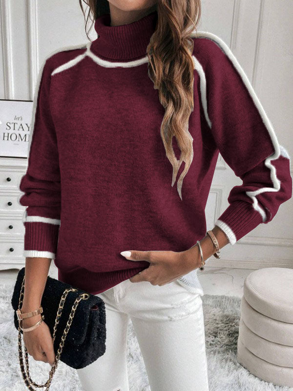 Women's Long-sleeved Pullover Turtleneck Solid Color Loose Sweaters