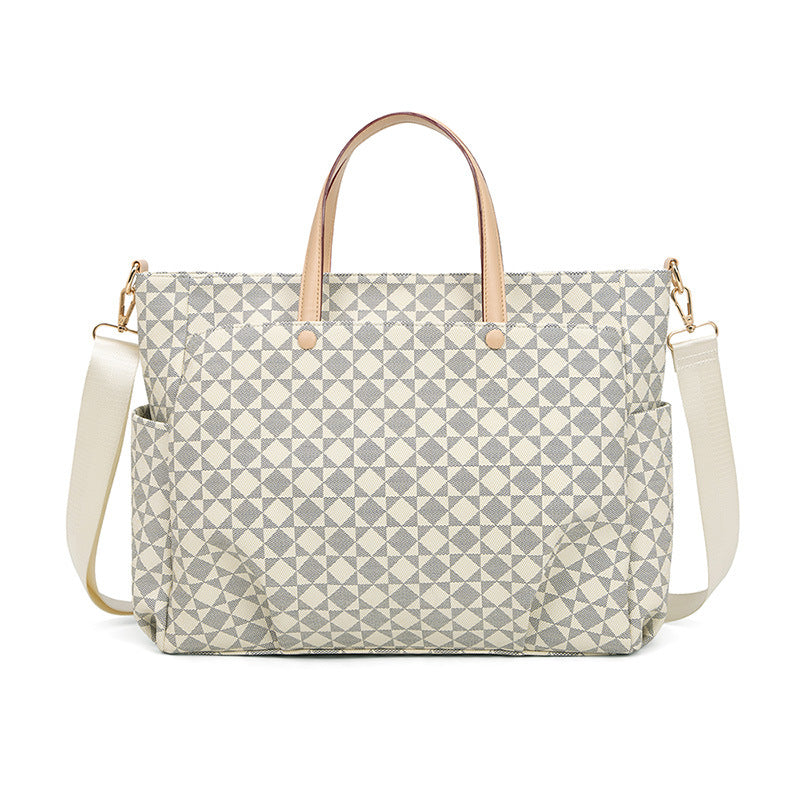 Women's Business Commute Plaid Printed Portable Large Capacity Handbags