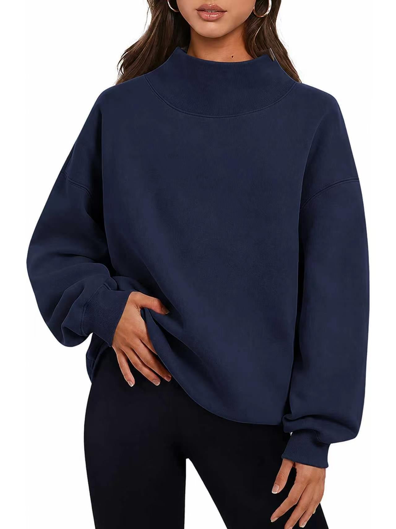 Women's Fashion Casual Style Fleece Shirt Thick Half Turtleneck Sweaters