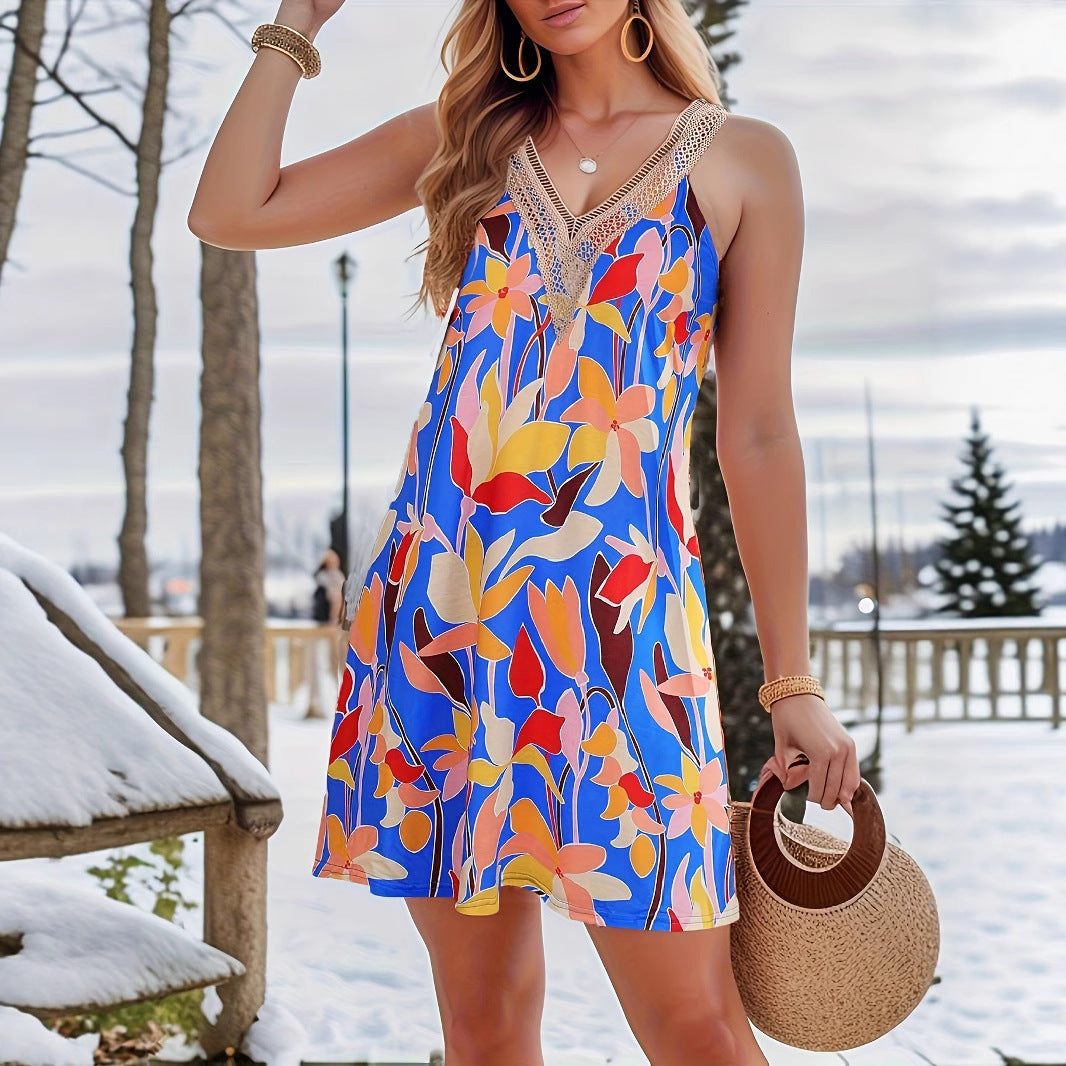 Women's Summer Beach Lace Collar Tank Casual Dress