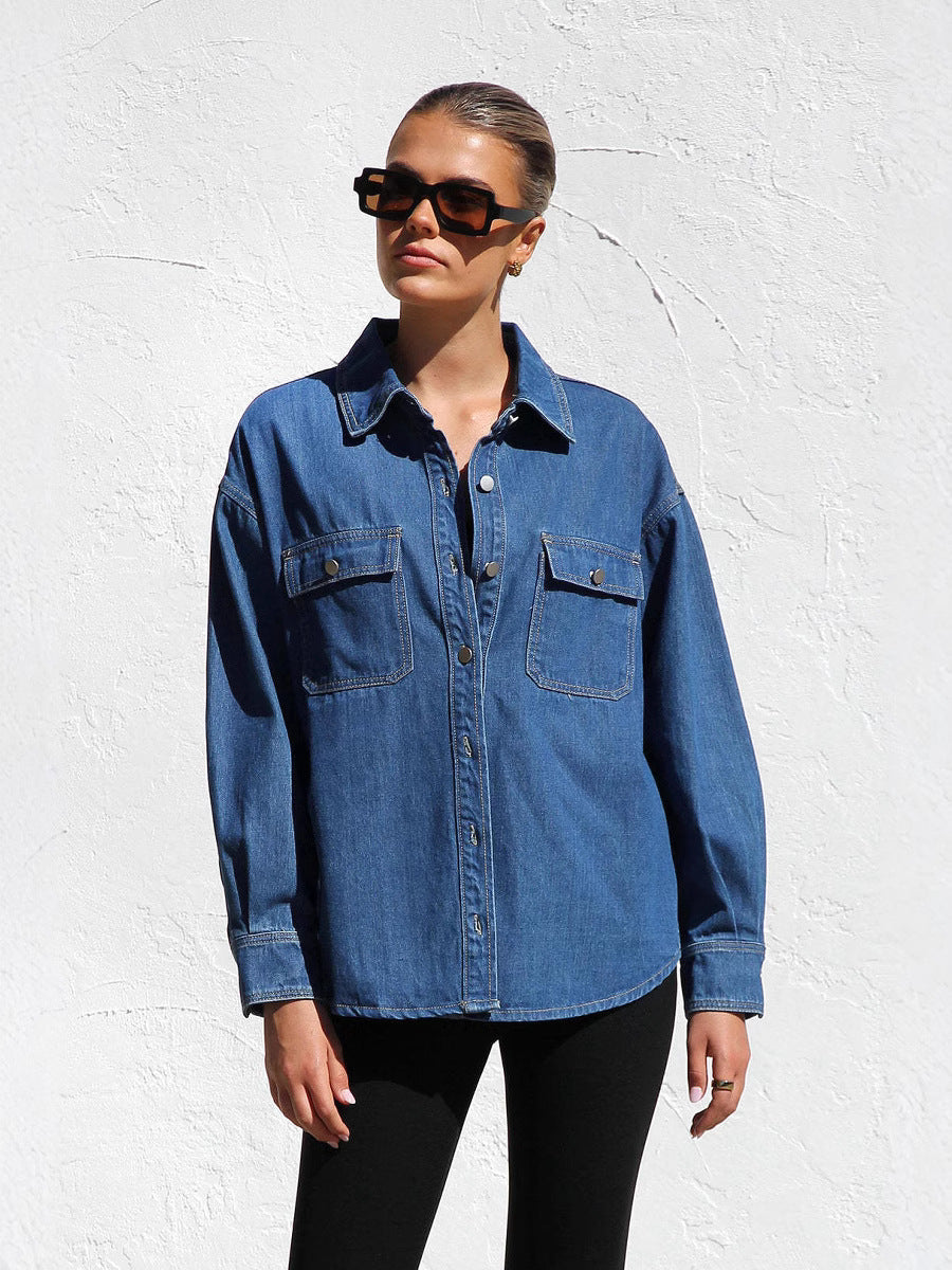 Women's Denim Shirt Fashion Casual Versatile Double Jackets
