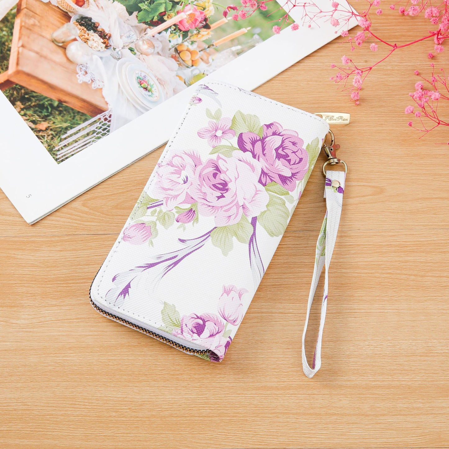 Women's Long Single-layer Printed Rose Mobile Clutch Ladies Wallets