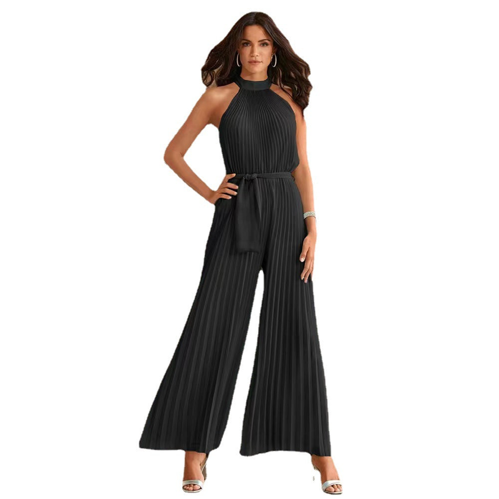 Women's Halter Sleeveless Pleated One-piece Trousers Lace Women's Jumpsuit/clothing