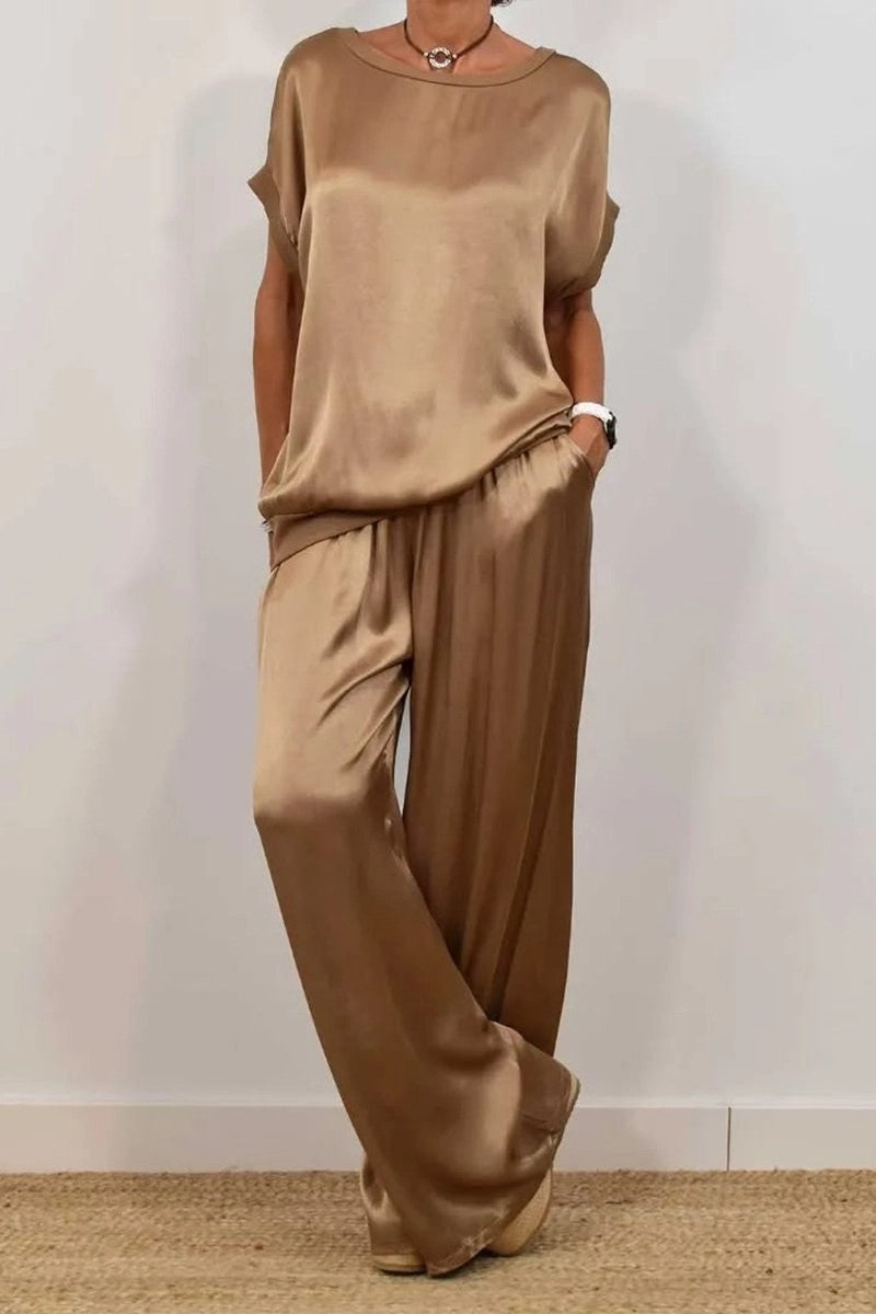 Elegant Trendy Loose Shirt Wide Leg Fashion Casual Suit