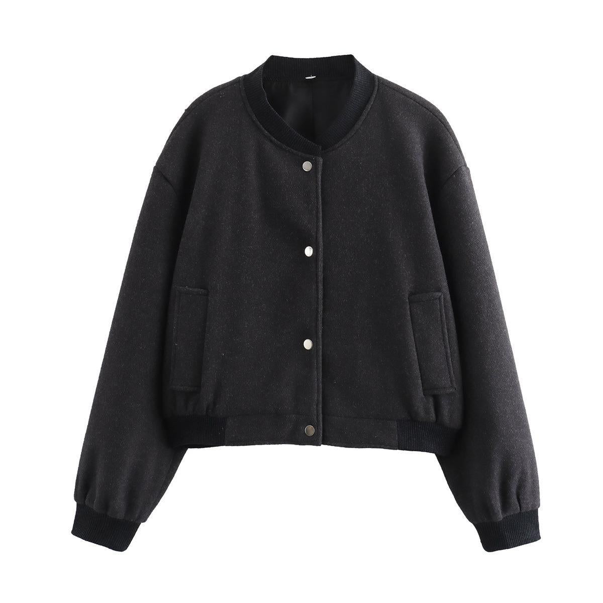 Women's Street Fashion Soft Woolen Carbon Black Coats