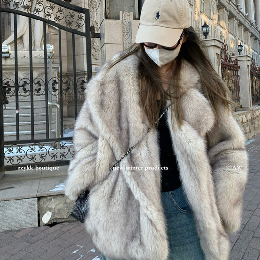Women's Faux Fox Fur Mid-length Elegant Lapel Coats