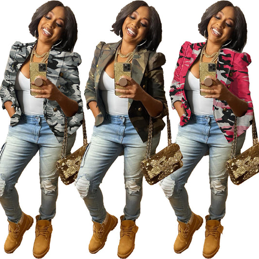 Women's Comfortable Pretty Fashion Camouflage Printed Blazers
