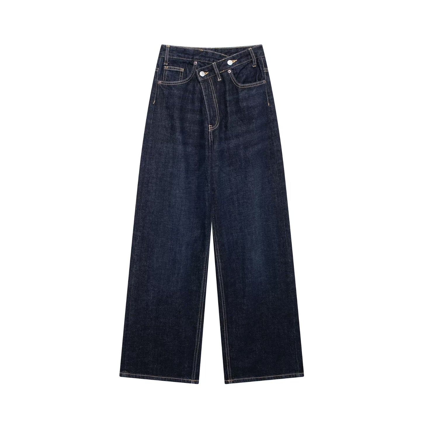 Women's Fashion Double Breasted Waist Of Trousers Jeans