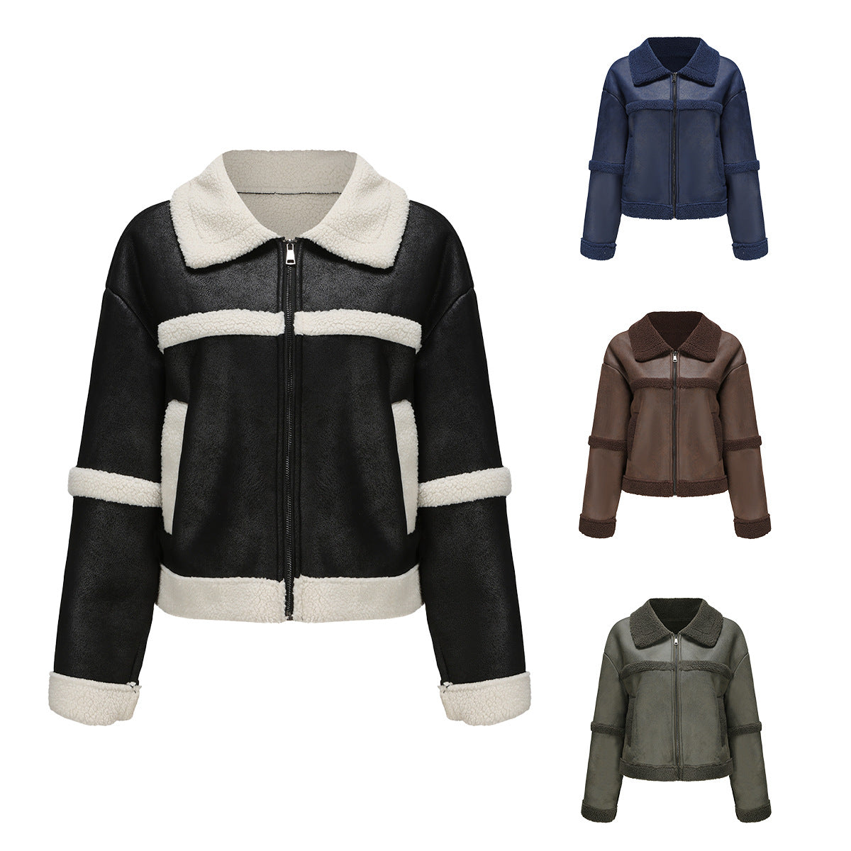 Women's Suede Fashionable Warm Fleece Leather Leisure Jackets
