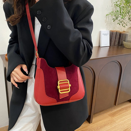Women's Korean Style Patchwork Retro Contrast Color Underarm Bags