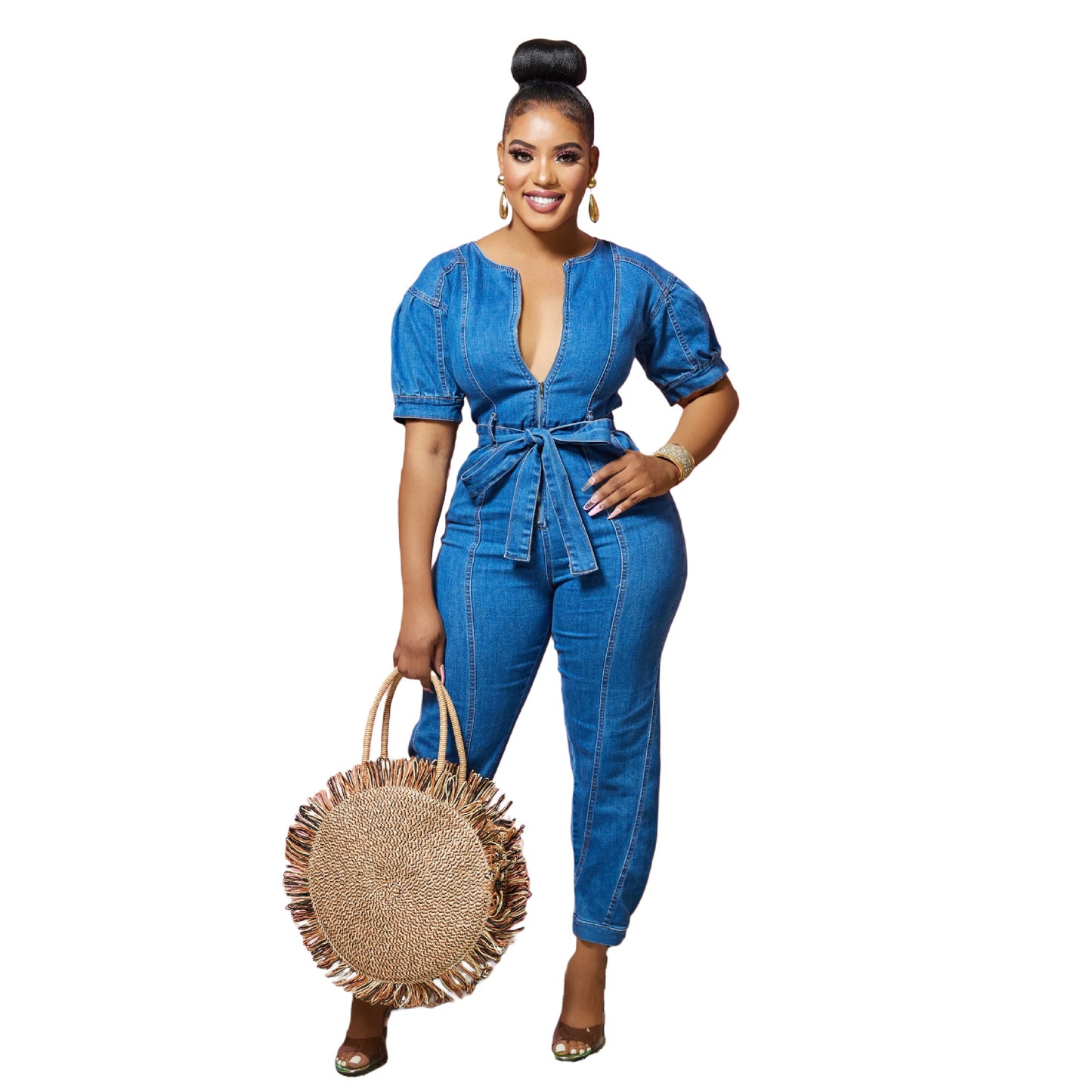 Women's Fashion Wear Loose Denim Short-sleeved Jeans