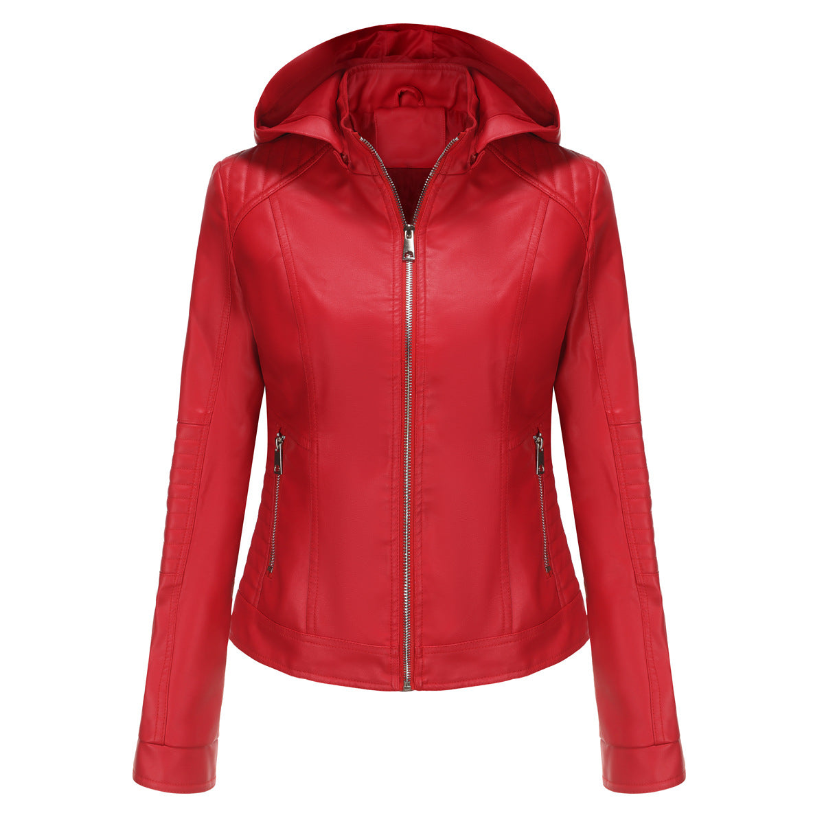 Women's Hooded Leather Detachable Hat Windproof European Jackets