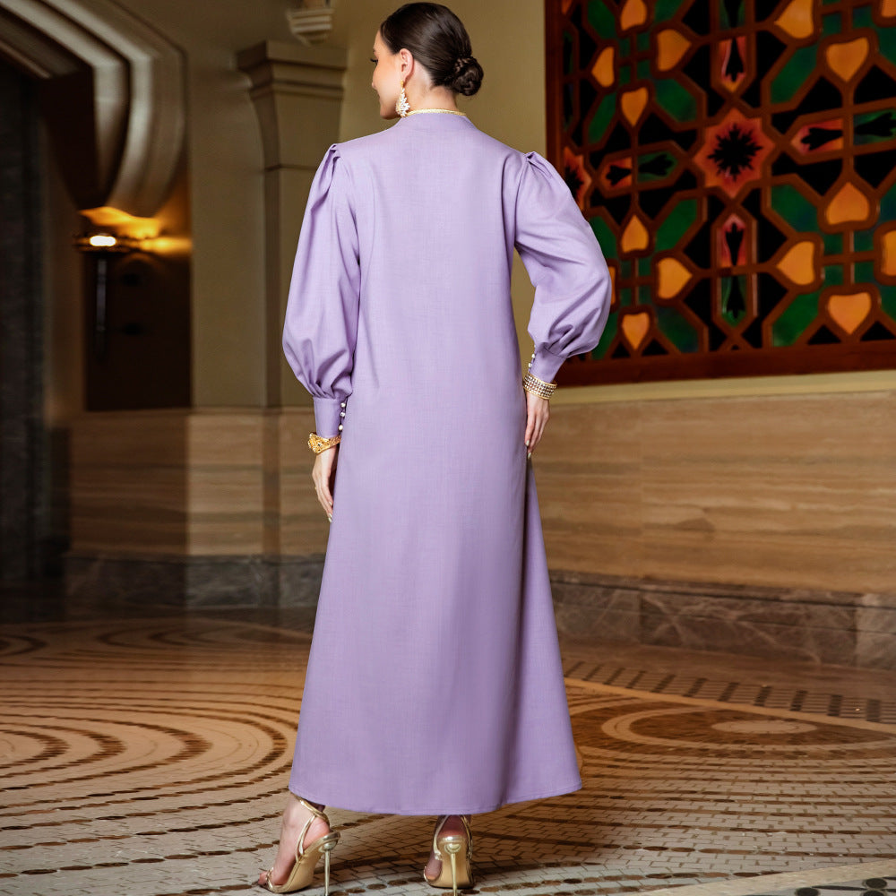Women's Purple Lace Applique Diamond Dress Robe Dresses