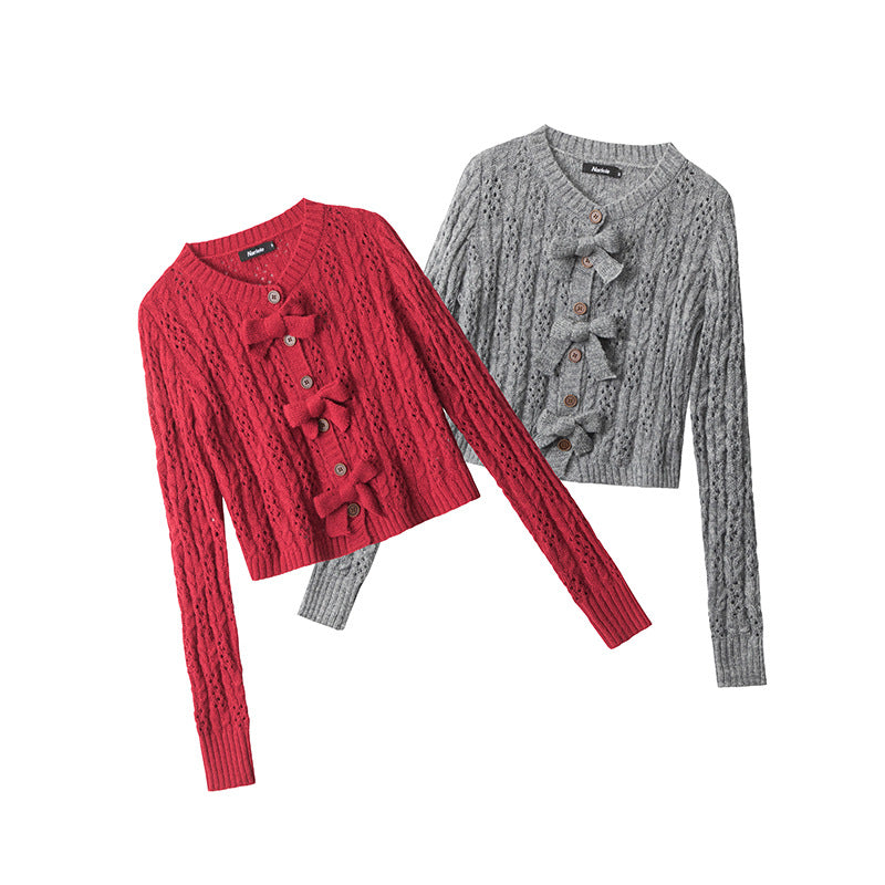 Women's Red Bow Long-sleeved Inner Wear Base Knitwear