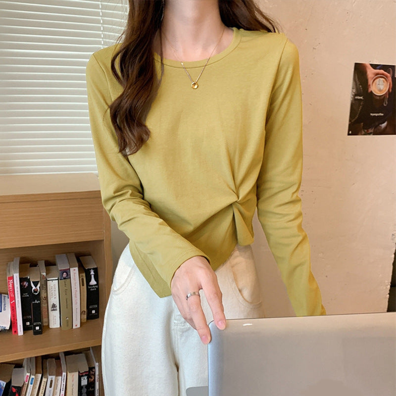 Women's Irregular Design Long-sleeved Korean Style Solid Color Small Bottoming Shirt Tops