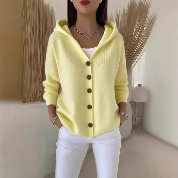 Women's Hooded Knit Solid Color Casual Fashion Cardigans