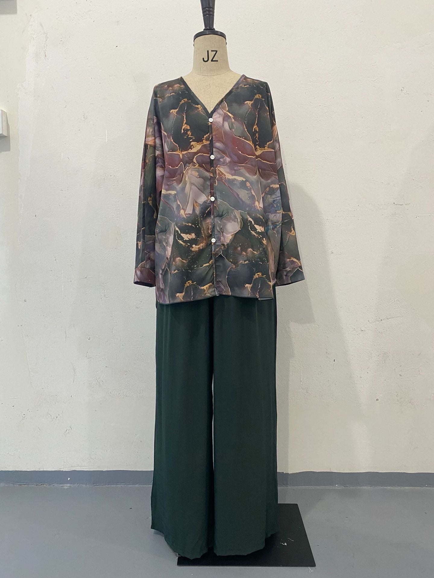 Women's Spring Fashion Printed Shirt Wide Leg Tops