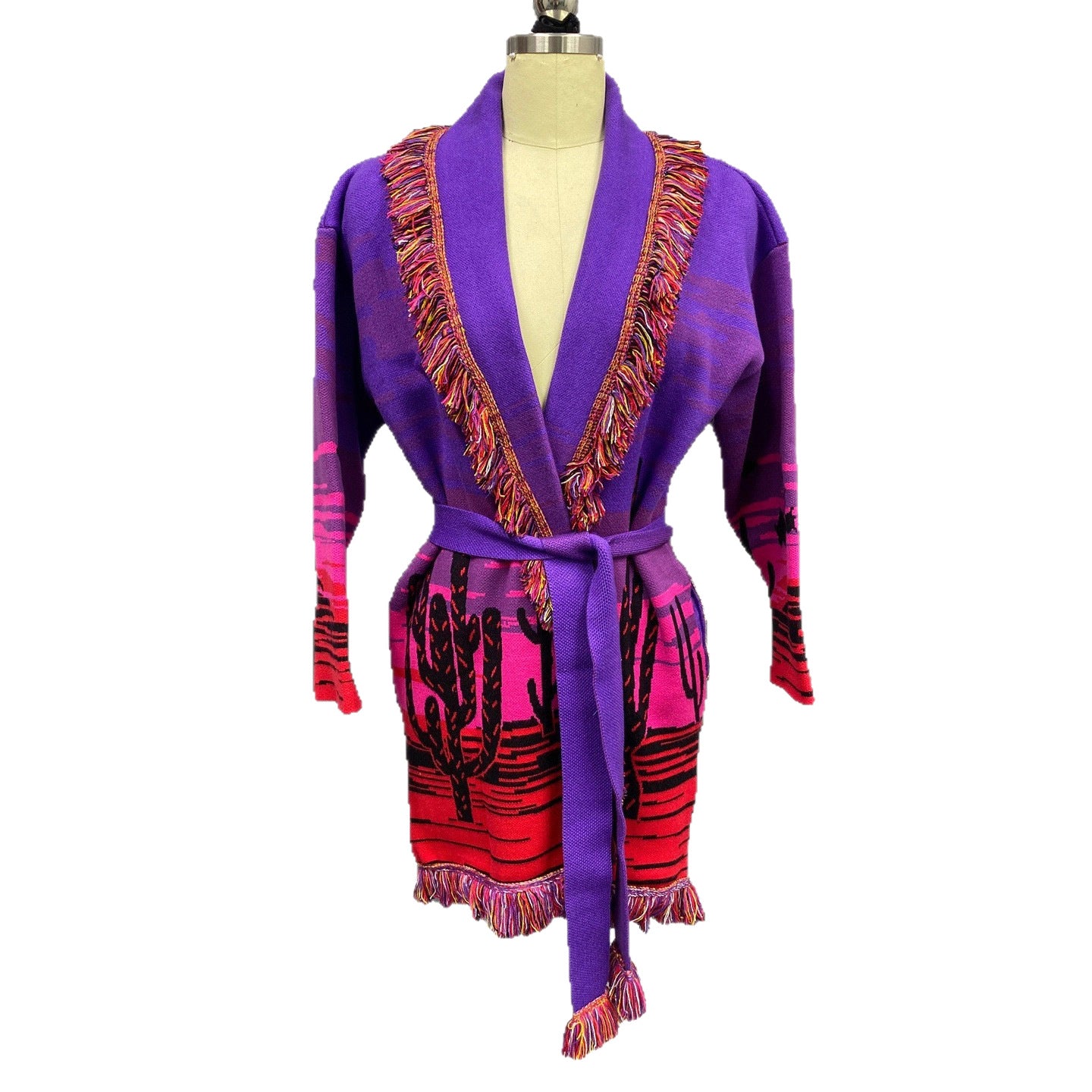 Retro Purple Brocade Wool Blended Tassel Sweaters