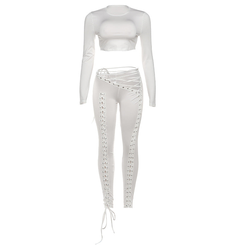 Women's Sexy Cutout Tight Trousers Two-piece Set Suits